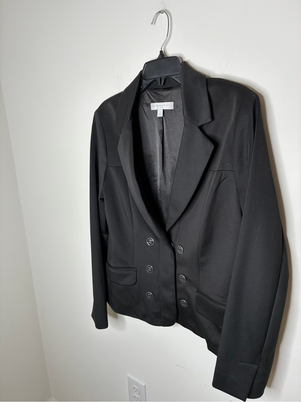 New York & Company 14 Black Double-Breasted Suit Jacket with Silver Buttons